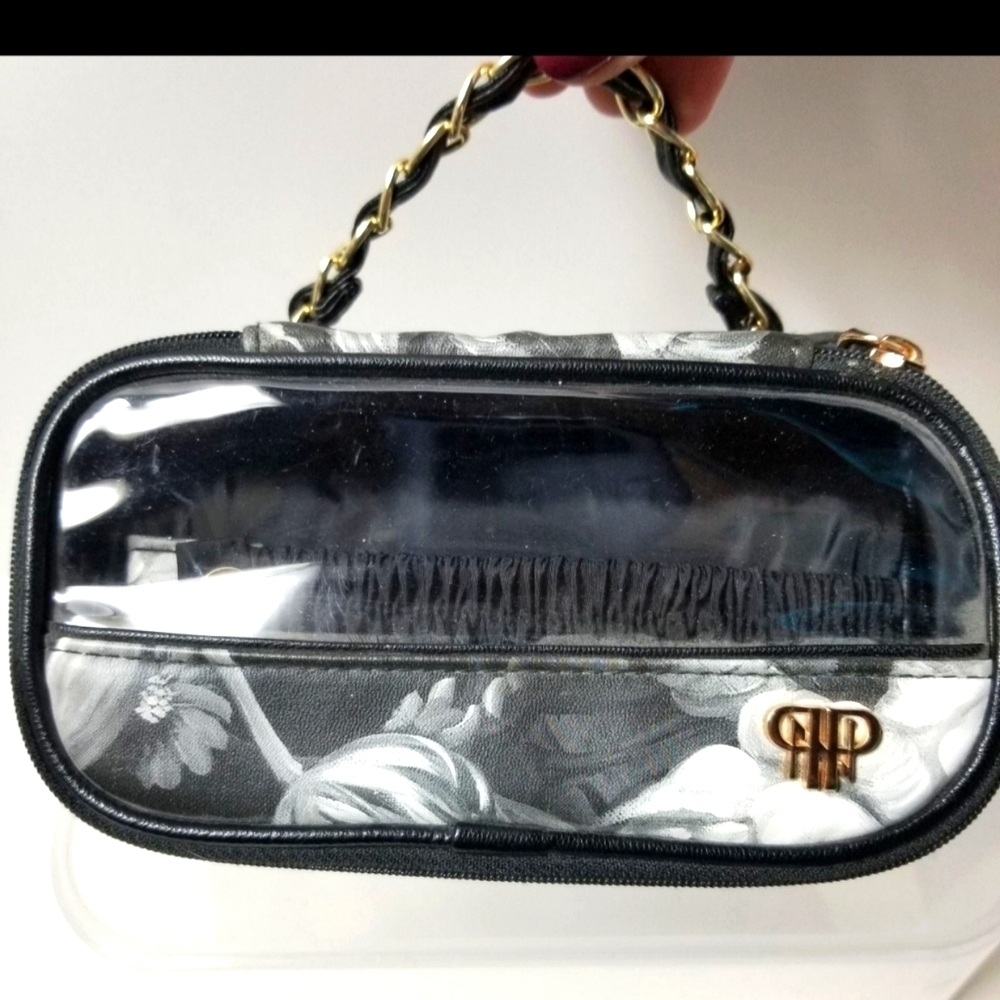 PurseN Bangle Rings Jewelry Bag w Handle,Travel Storage Floral Black Silver EUC!